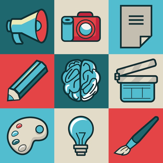 Vector creative icons - collection in retro style