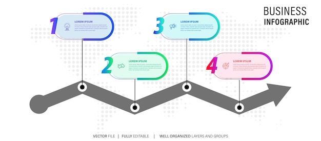 Modello infografico creativo vettoriale in quattro fasi