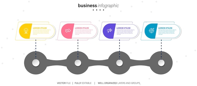 Modello infografico creativo vettoriale in quattro fasi