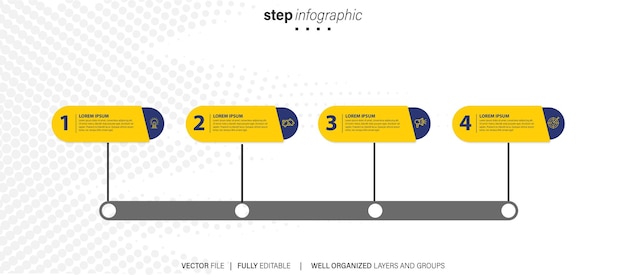 ベクター クリエイティブ インフォグラフィック 4ステップ テンプレート