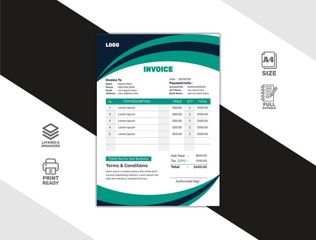 Progettazione di modelli di fattura creativi vettoriali
