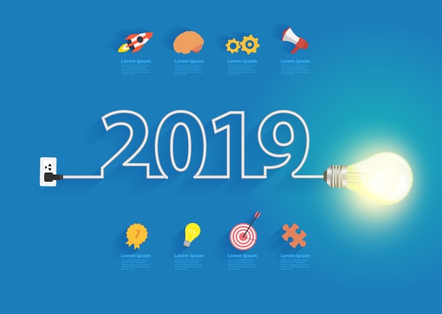 Vector creative light bulb idea 2019 new year design