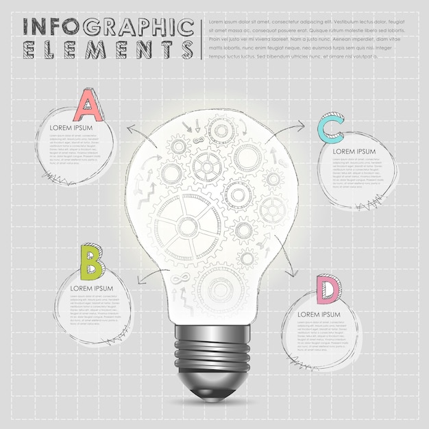 Vector creative light bulb with gear abstract infographic elements