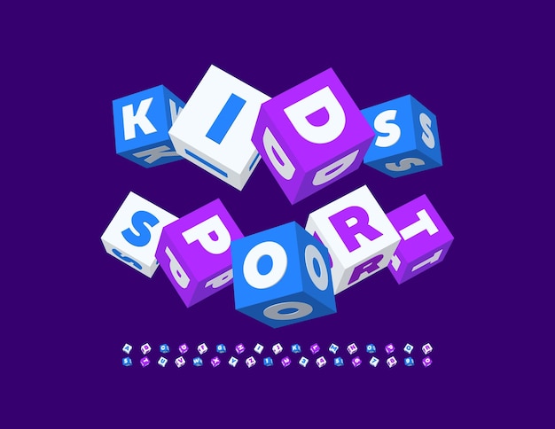 Vector creative logo kids sport modern 3d font bright cubic alphabet letters and numbers set