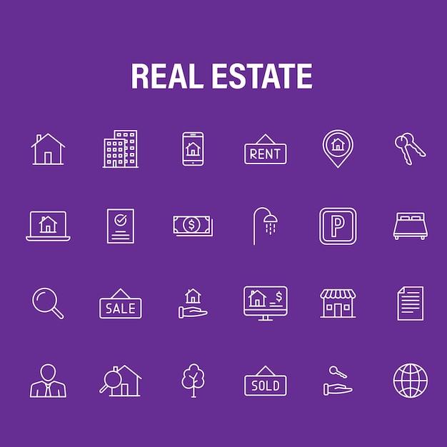 vector creative real estate 25 outline icon pack such as document home for rent home