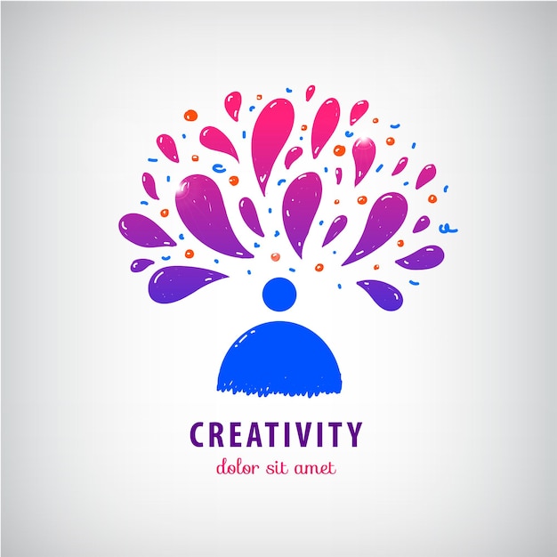 Vector creative team, imagination, art logo. man, person thinking brainstorm icon