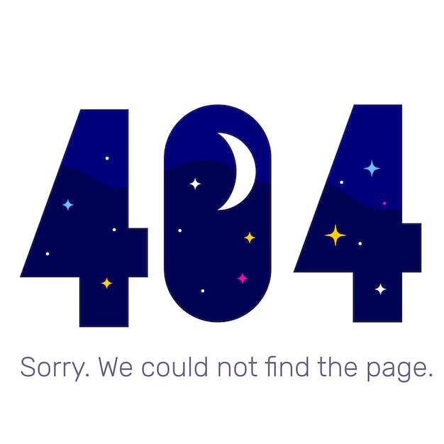 白い背景の夜の星と月を持つ 404 エラーページのベクトルクリエイティブテンプレート