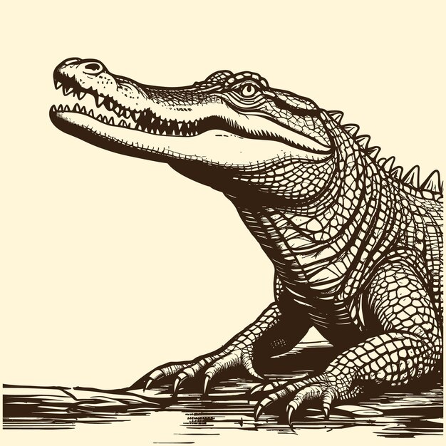 Vector crocodile sitting in the water hand drawn sketch vector illustration