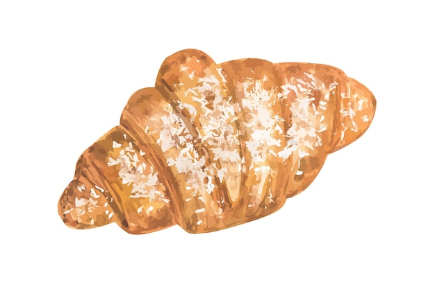 Вектор Векторный круассан, посыпанный сахарной пудрой ручной рисунок акварельной пищевой кондитерской иллюстрации для меню кафе изолированный на белом фоне