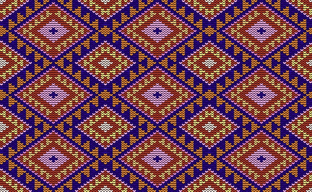 Vector vector cross stitch boho background knitted ethnic pattern red and yellow pattern jacquard design