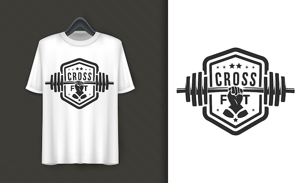 Vector vector crossfit embleem en valk met motiverende zinsnede tshirt ontwerp