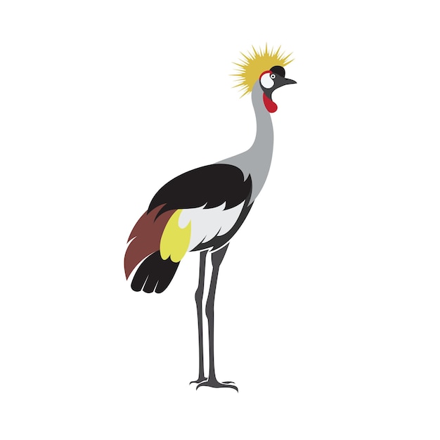 白地にカンムリヅル鳥のデザイン（アフリカカンムリヅル）のベクトル。鳥のアイコン