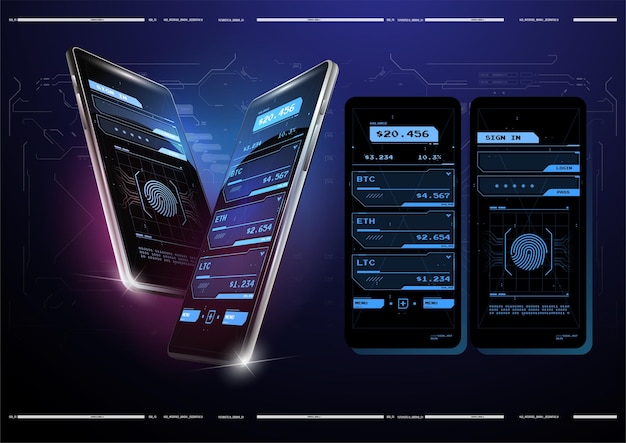 ベクトル暗号ウォレットUIコンセプト。モダンなデザインのモバイルアプリのインフォグラフィックテンプレート。暗号オンライン通貨支払いテンプレート。