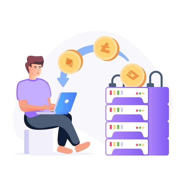 暗号通貨サーバーのフラットイラストのベクトル