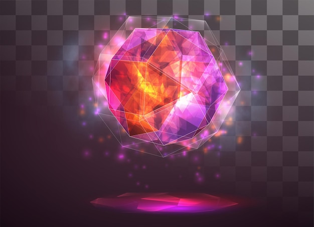 Vector vector crystal. power and energy of the elements. blue, violet, neon glow.