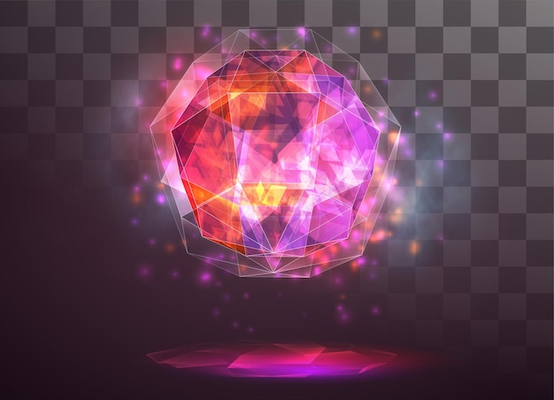 Vector vector crystal. power and energy of the elements. blue, violet, neon glow.