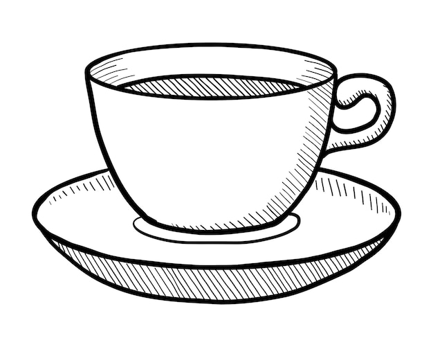 手で白い背景の落書き図面に分離された紅茶またはコーヒーのベクトル カップ
