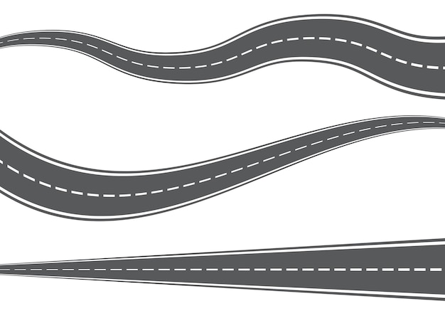 Vector curved road with white markings