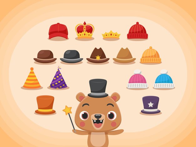 Vector vector cute animal head hat headgear collection set 1