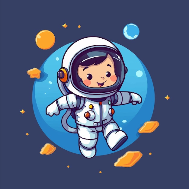 Vector vector cute astronaut and earth with star flat design character illustration