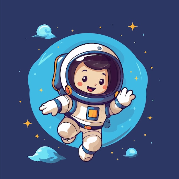 Vector vector cute astronaut and earth with star flat design character illustration