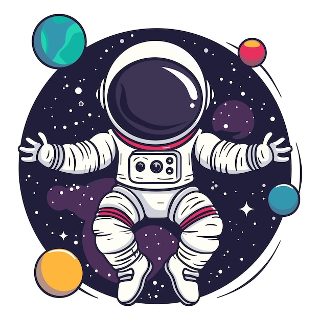 Vector vector cute astronaut flying with rocket in space cartoon vector icon illustration