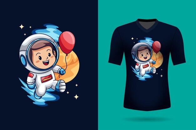 ベクトル ベクター・クイット・アストロナウト (vector cute astronaut) は宇宙でバルーンを抱いているベクター・アニメのアイコンイラスト動物自然アイコンコンセプトを孤立させている