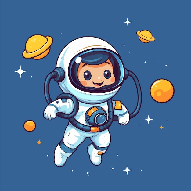 Вектор Векторный милый астронавт с иллюстрацией персонажа в плоском дизайне звезды