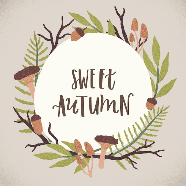 Vector cute autumn illustration and lettering. cute seasonal background