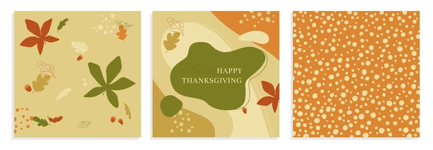 Vector cute autumn illustration set - leaves, textured backround, card template.