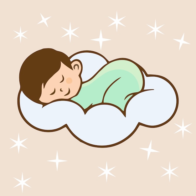 美しい葉の上で眠っているベクトルかわいい男の子