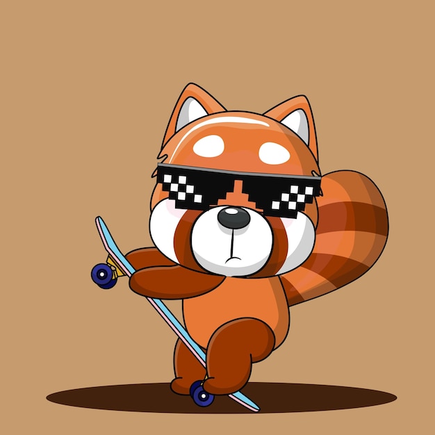 Vector cute baby cartoon red panda in pirate costume