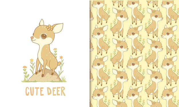 Vector cute baby deer cartoon seamless pattern for kid and baby pattern