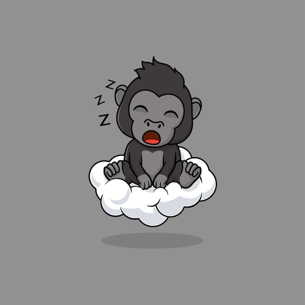 Vector vector cute baby gorilla cartoon sleeping on the cloud icon illustration f