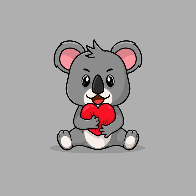 Vettore vector cute baby koala cartoon holding amore icona illustrazione piatta
