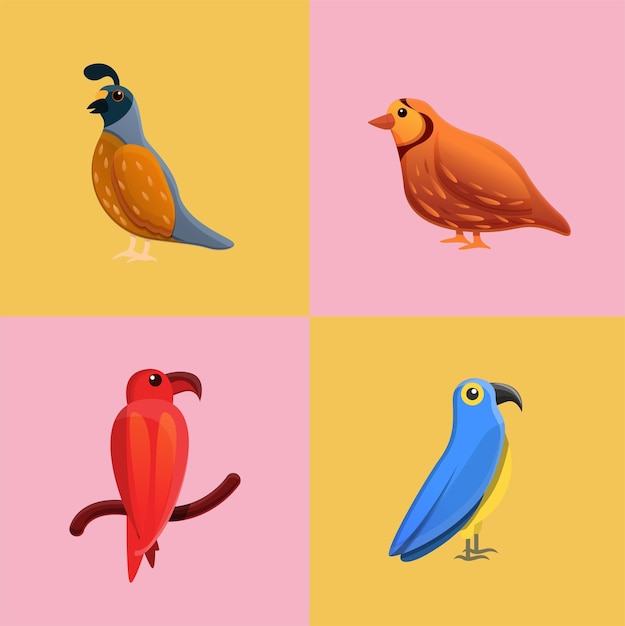 Vector cute birds cartoon set