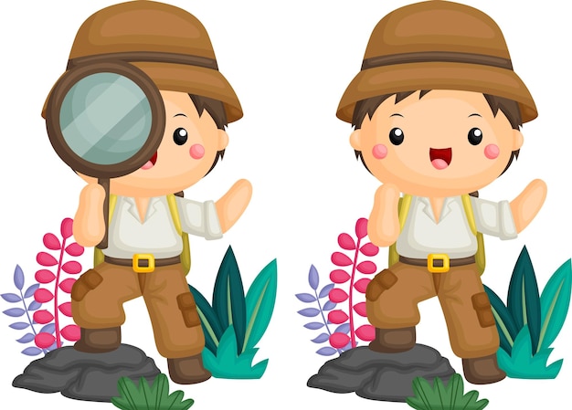 A vector of a cute boy dressed as an explorer