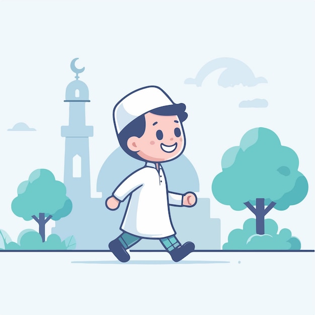 Vector cute boy muslim ramadan character illustration