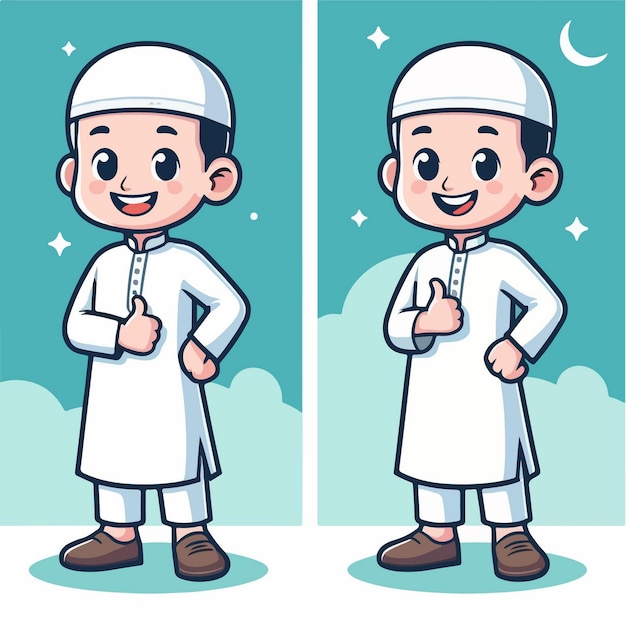 Vettore ragazzo carino musulmano ramadan personaggio illustrazione
