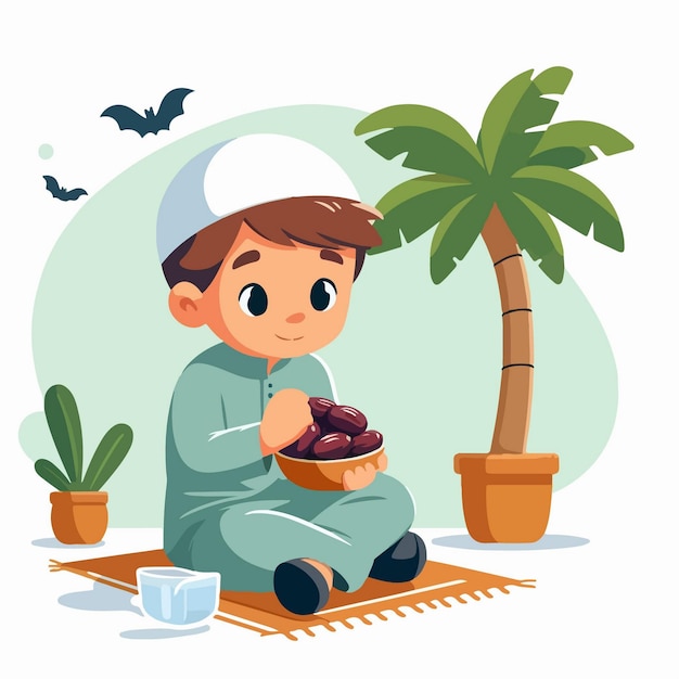 Vector cute boy muslim ramadan character illustration