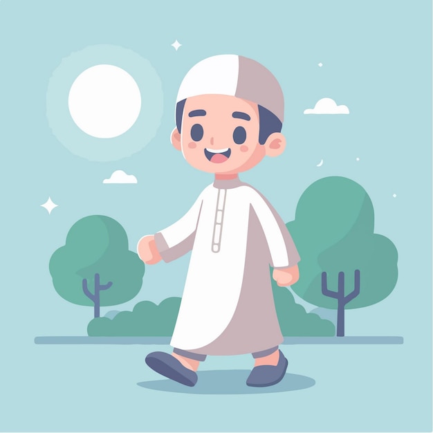 Vector cute boy muslim ramadan character illustration