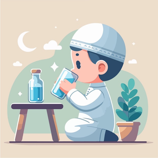 Vector cute boy muslim ramadan character illustration