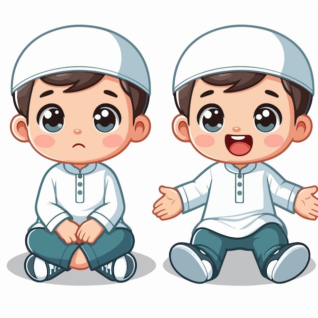 Vector cute boy muslim ramadan character illustration