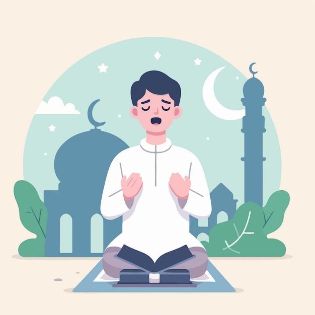 Vector cute boy muslim ramadan character illustration