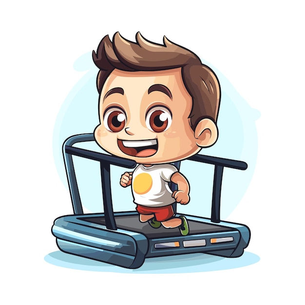 Vector cute boy running on treadmill cartoon