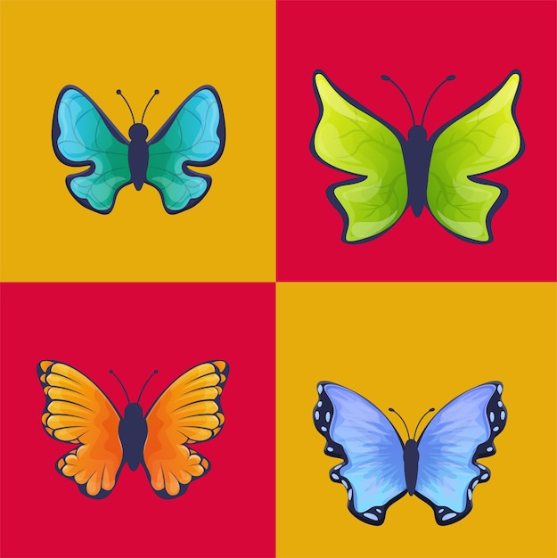 Vector cute butterfly cartoon set