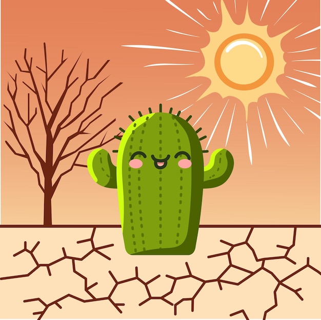 Vector vector cute cactus with drought background