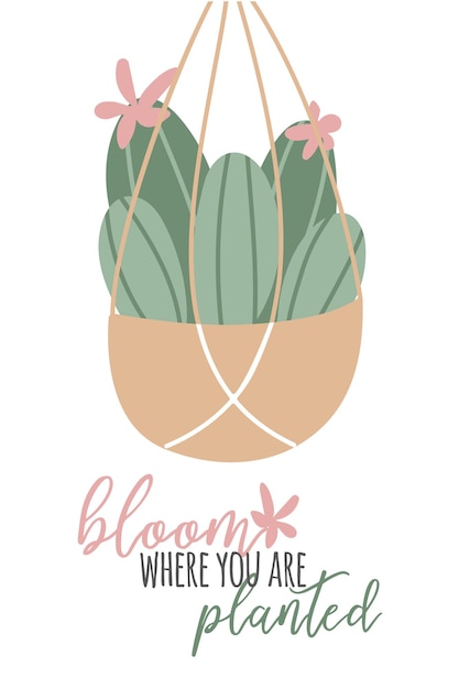 Vector vector cute cactus with inspiration quote