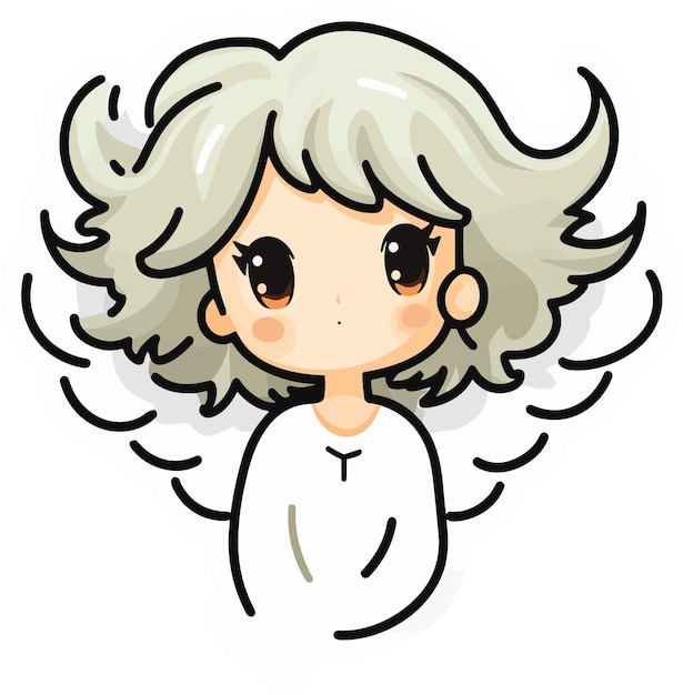 Векторная милая мультяшная девочка-ангелочек, нарисованная вручную