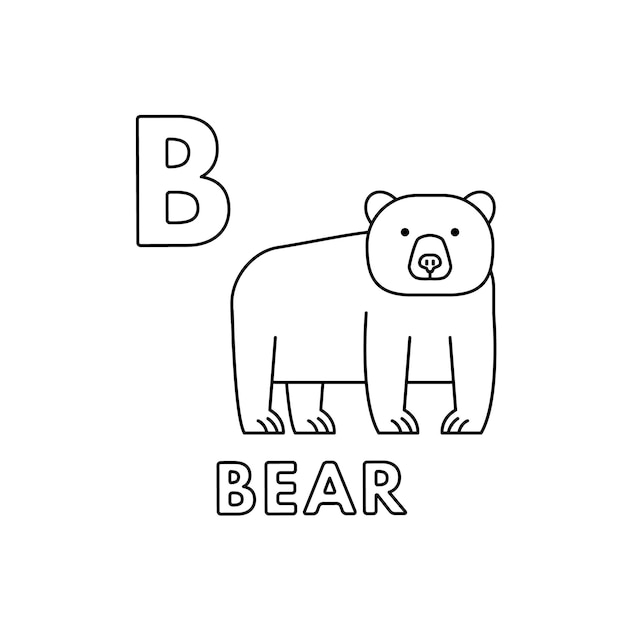 Vector Cute Cartoon Animals Alphabet Bear Coloring Pages